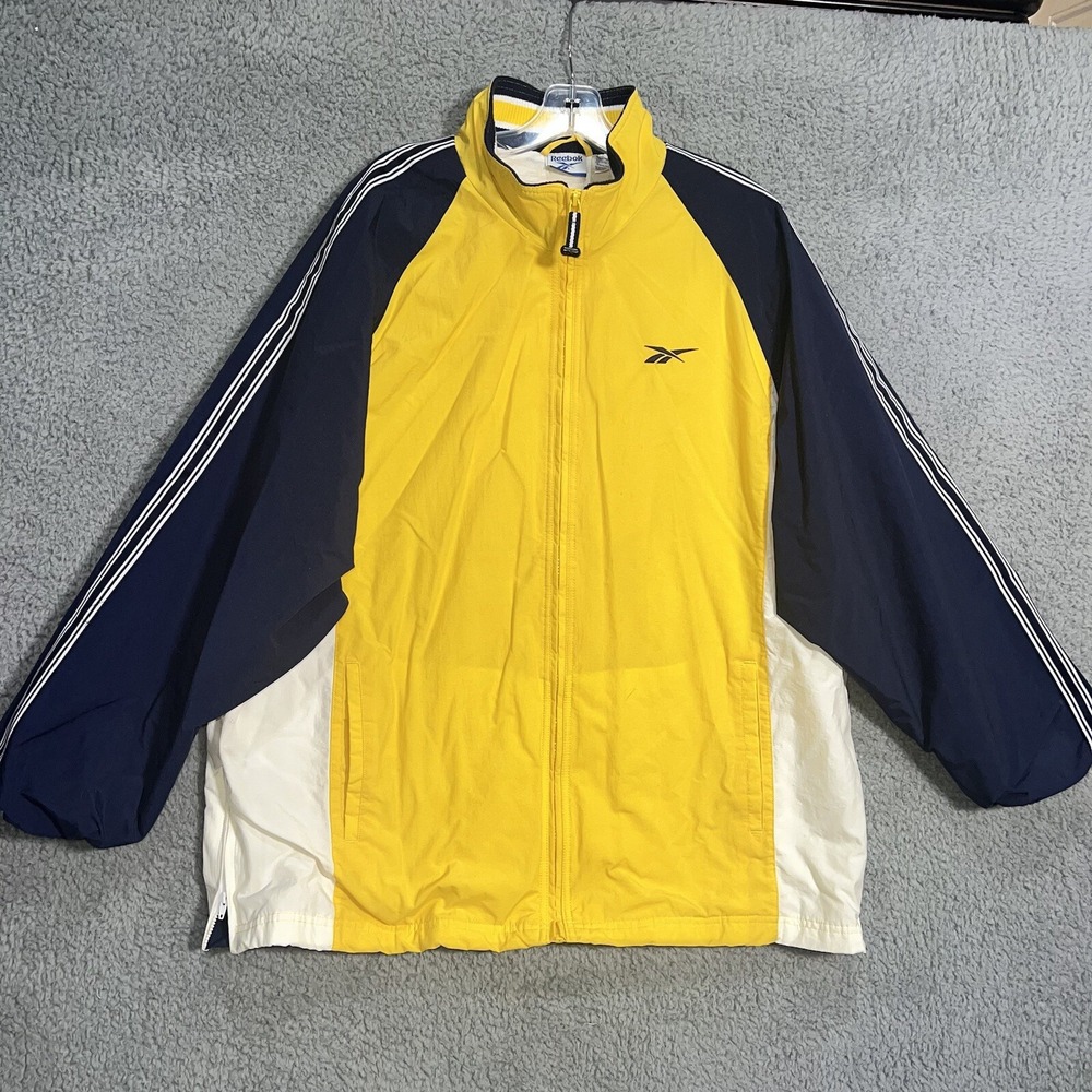 VTG Reebok Jacket Men's Size XL Yellow Navy White Full Zip Pockets Michigan‎ 90s